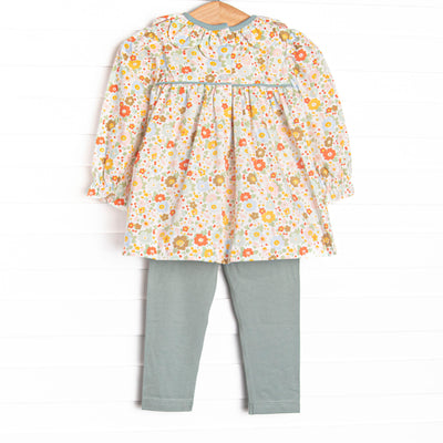 English Garden Charm Smocked Legging Set, Green