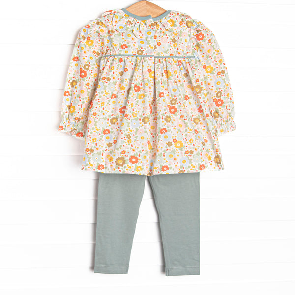 English Garden Charm Smocked Legging Set, Green