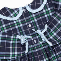 Campbell Long Sleeve Dress, Navy Plaid
