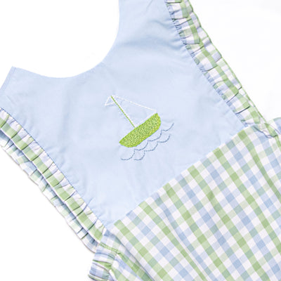 Bleu: Bexley Bay Embroidered Ruffle Bubble, Blue and Green Plaid