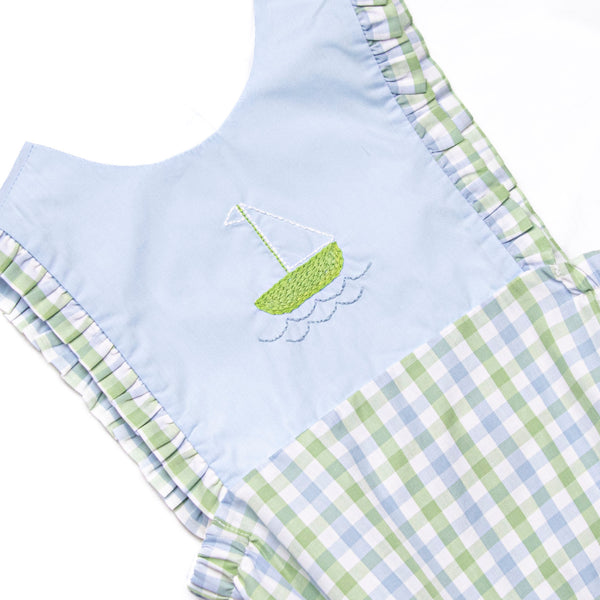 Bleu: Bexley Bay Embroidered Ruffle Bubble, Blue and Green Plaid
