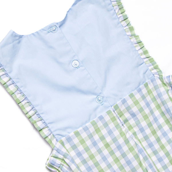 Bleu: Bexley Bay Embroidered Ruffle Bubble, Blue and Green Plaid
