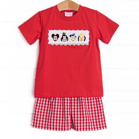 Clubhouse Characters Smocked Short Set, Red