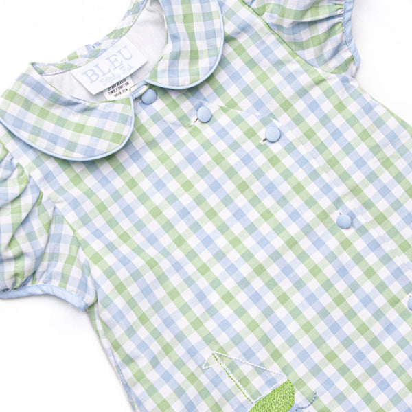 Bleu: Bexley Bay Embroidered Diaper Set, Blue and Green Plaid