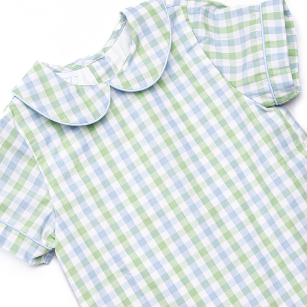 Bleu: Brixton Bay Embroidered Short Set, Blue and Green Plaid