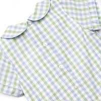 Bleu: Brixton Bay Embroidered Short Set, Blue and Green Plaid