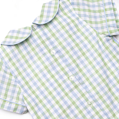 Bleu: Brixton Bay Embroidered Short Set, Blue and Green Plaid