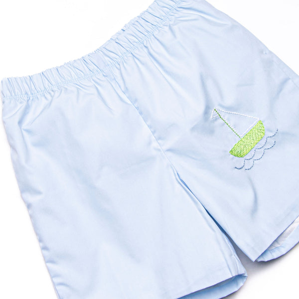 Bleu: Brixton Bay Embroidered Short Set, Blue and Green Plaid