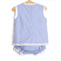 Bleu: Blossoms and Blessings Embroidered Pleated Diaper Set, Blue Gingham