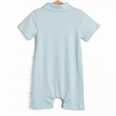 Up In the Sky Pima Embroidered Short Romper, Mint