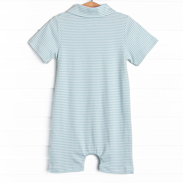Up In the Sky Pima Embroidered Short Romper, Mint
