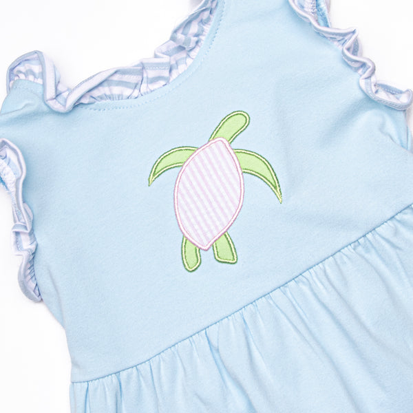 Sea Surfer Applique Ruffle Short Set, Blue
