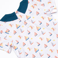 Sunset Sailing Collared Romper, Blue