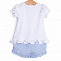 Anything is Popsicle Applique Ruffle Short Set, Blue Gingham