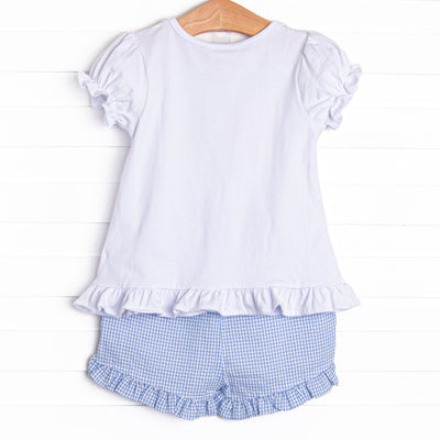 Anything is Popsicle Applique Ruffle Short Set, Blue Gingham