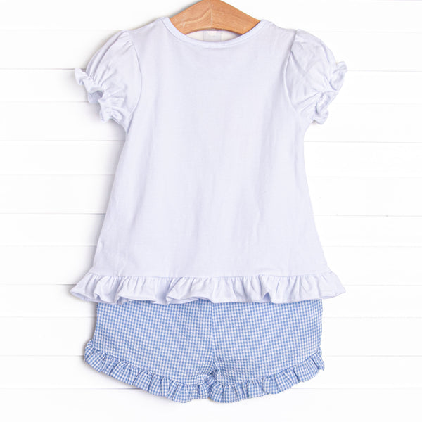 Anything is Popsicle Applique Ruffle Short Set, Blue Gingham