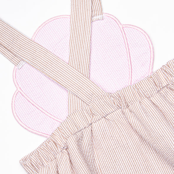 Shelley's Seashells Applique Diaper Set, Tan Seersucker
