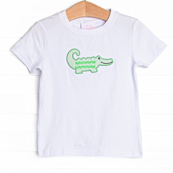 Ric Rac Reptile Applique Top, White