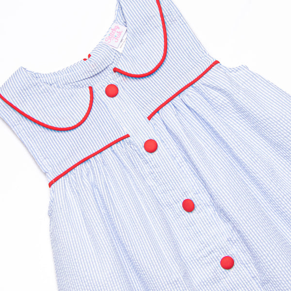 Back to School Basics Dress, Blue Seersucker