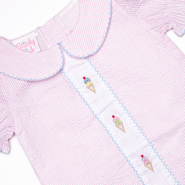 Soft Serve Swirls Embroidered Short Set, Pink