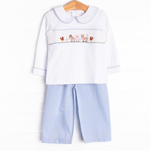 Barn Buddies Smocked Pant Set, Blue