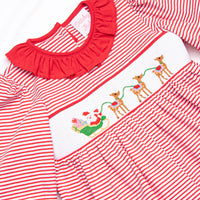 Sleigh Ride Smocked Dress, Red