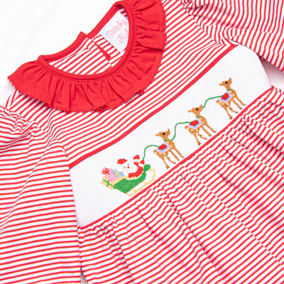 Sleigh Ride Smocked Dress, Red