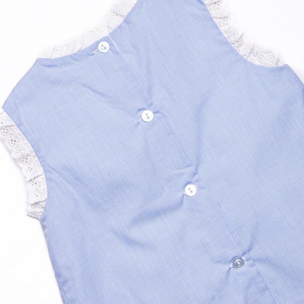 Bleu: Blossoms and Blessings Embroidered Pleated Dress, Blue Gingham