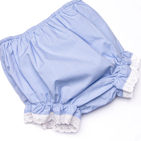 Bleu: Blossoms and Blessings Embroidered Pleated Diaper Set, Blue Gingham