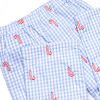 Candy Cane Craze Embroidered Pant Set, Blue Gingham