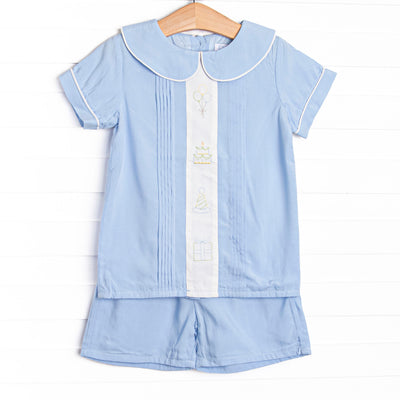 Bleu: Cherished Celebrations Embroidered Heirloom Short Set, Blue