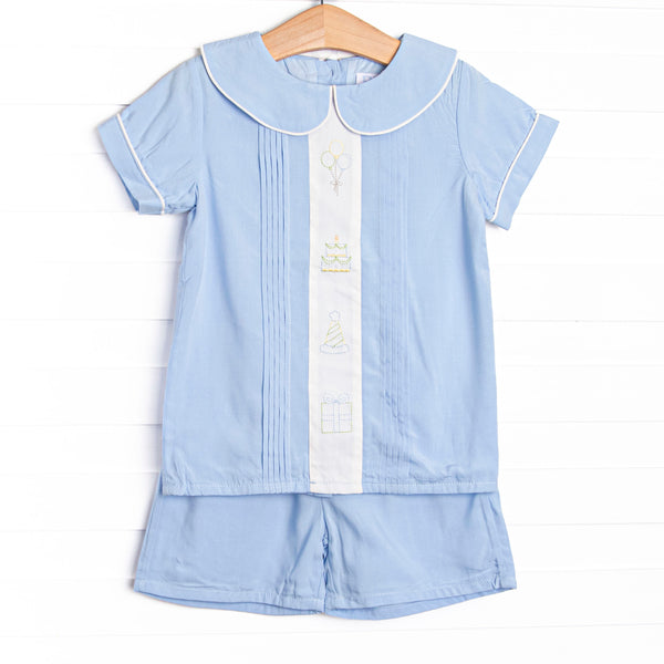 Bleu: Cherished Celebrations Embroidered Heirloom Short Set, Blue