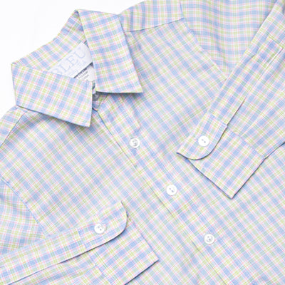 Bleu: Conrad Classic Button-Up Shirt, Light Blue and Green Plaid