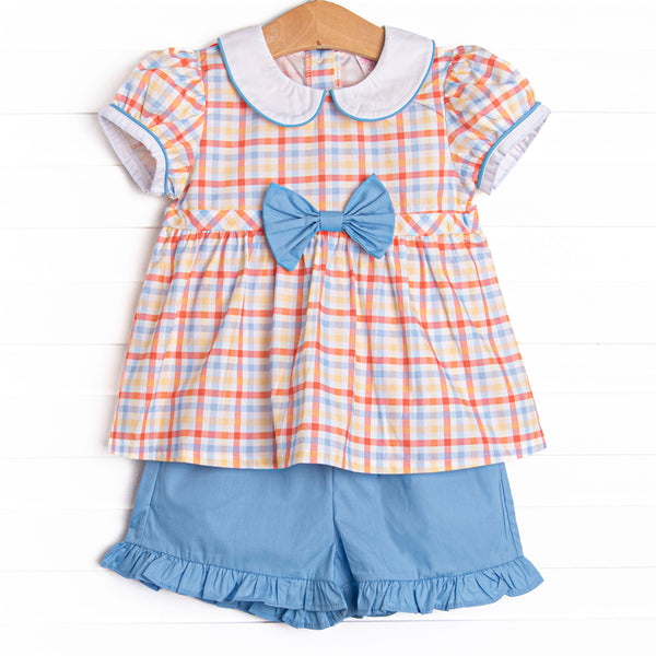 Preparatory Plaid Ruffle Short Set, Blue
