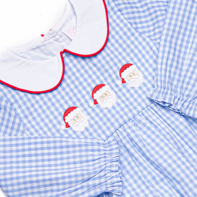 Santa Claus Craze Embroidered Legging Set, Blue Gingham