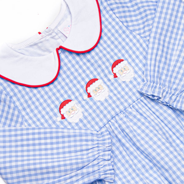 Santa Claus Craze Embroidered Legging Set, Blue Gingham