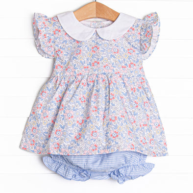 Felicity Florals Flutter Sleeve Diaper Set, Blue