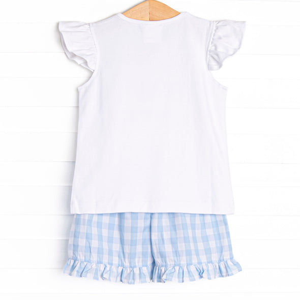 All the Feels Smocked Ruffle Short Set, Blue Check