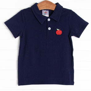 A is for Apple Applique Top, Navy