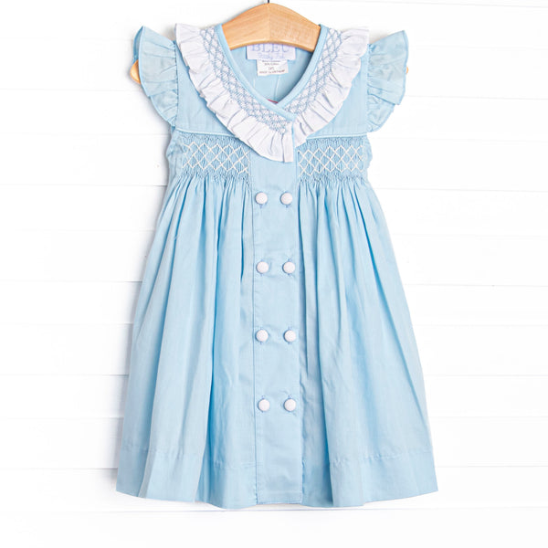 Bleu: Collins Smocked Dress, Blue Pique