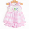 Star Student Applique Ruffle Short Set, Pink
