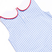 Santa Claus Craze Embroidered Jon Jon, Blue Gingham