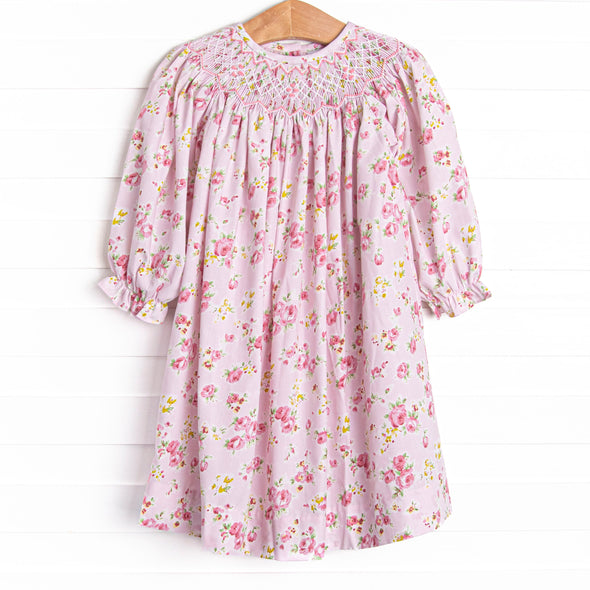 Garden Rose Smocked Bishop Dress, Pink