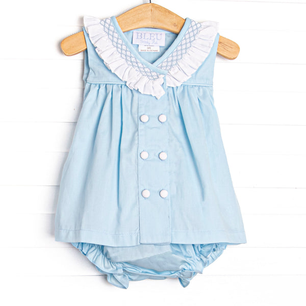 Bleu: Collins Smocked Diaper Set, Blue Pique