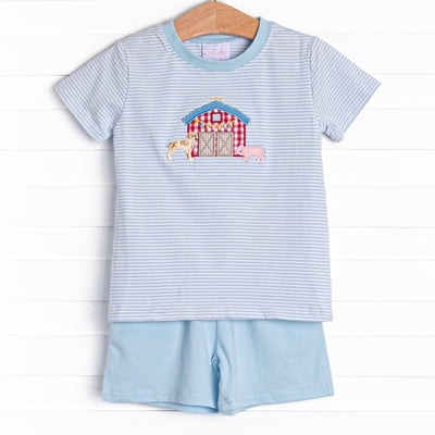 Southern Soiree Applique Short Set, Blue