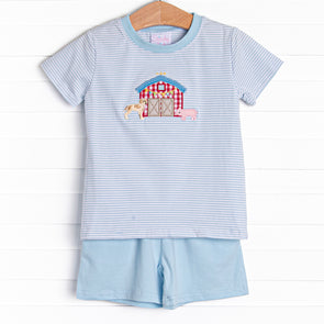 Southern Soiree Applique Short Set, Blue