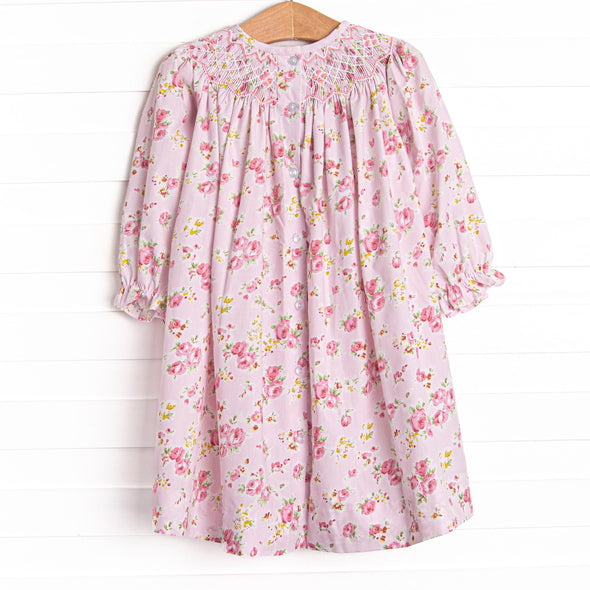 Garden Rose Smocked Bishop Dress, Pink