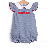 A+ Apples Applique Flutter Sleeve Bubble, Navy Stripe