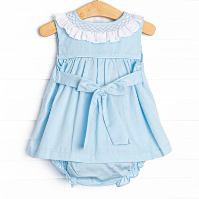 Bleu: Collins Smocked Diaper Set, Blue Pique