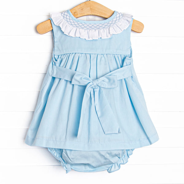 Bleu: Collins Smocked Diaper Set, Blue Pique